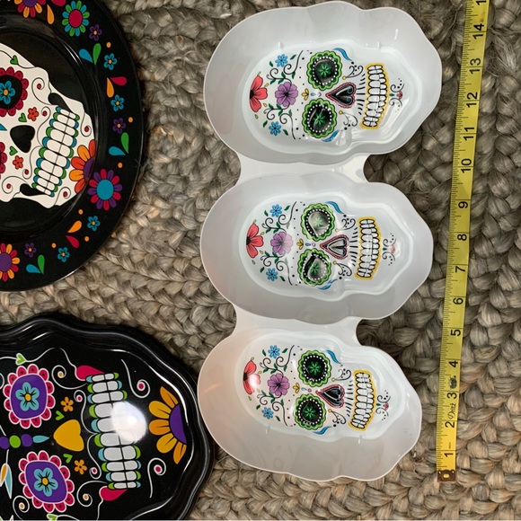 Dia de los Muertos skulls decor party serving tray plate NEW Day of the dead 3pc - Picture 9 of 9